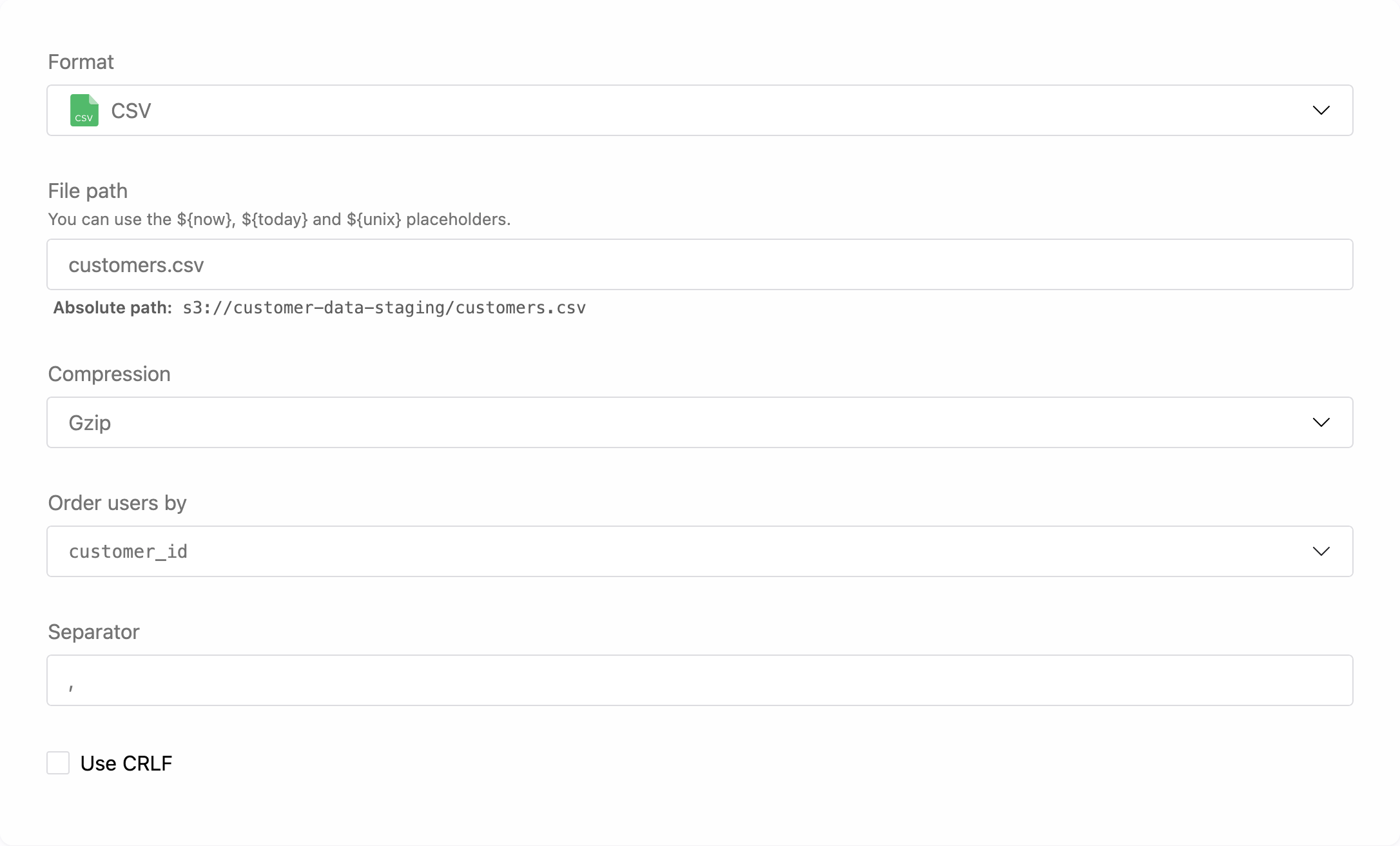 CSV format settings