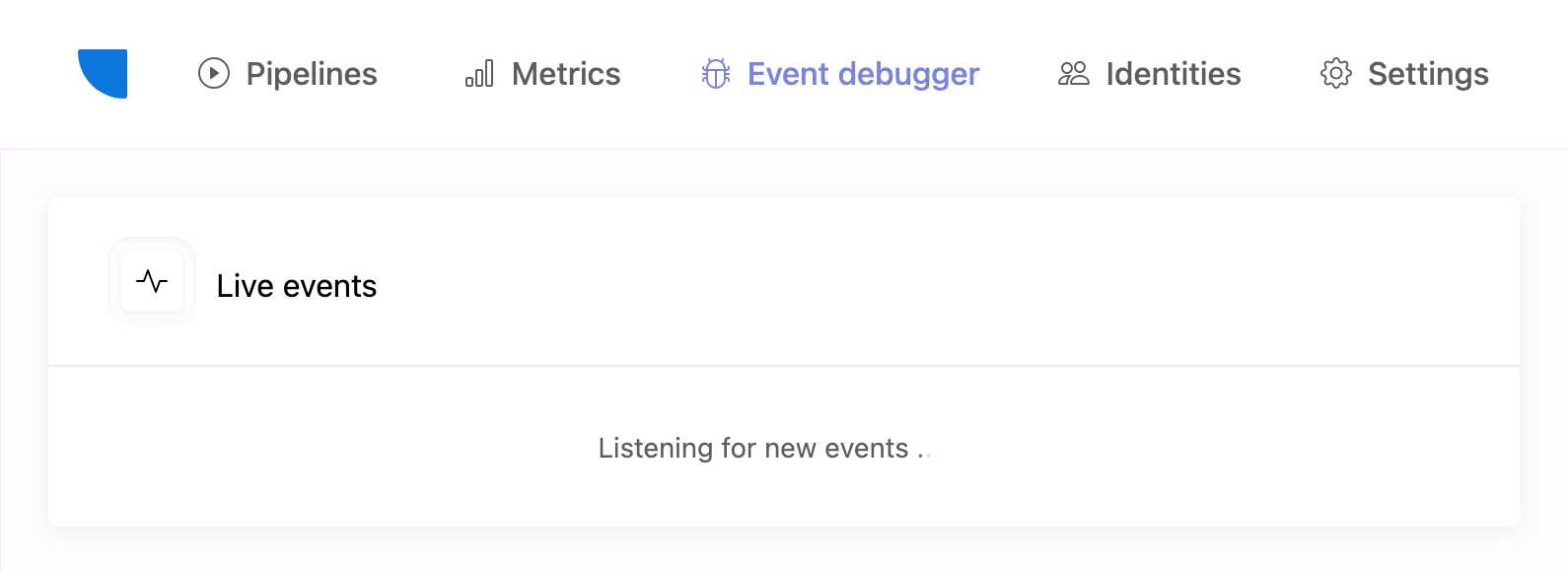 Krenalis Event debugger showing RudderStack events